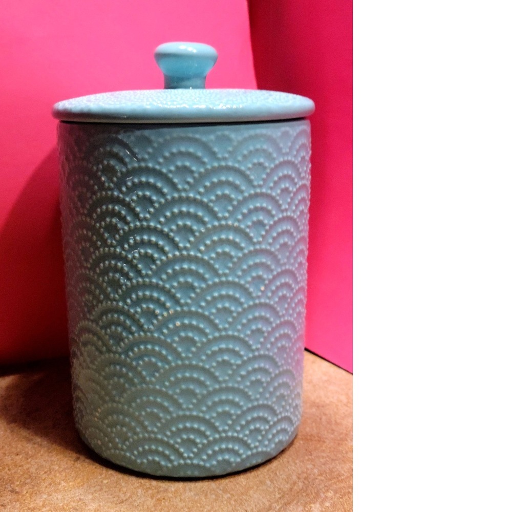 10 Strawberry Street Artisan Collection Blue Scalloped Ceramic Canister with Lid